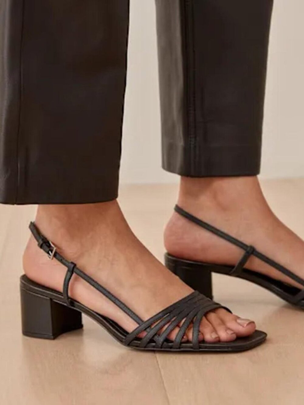 Reformation Eleonora Sling Back Block Heel Sandals in Black